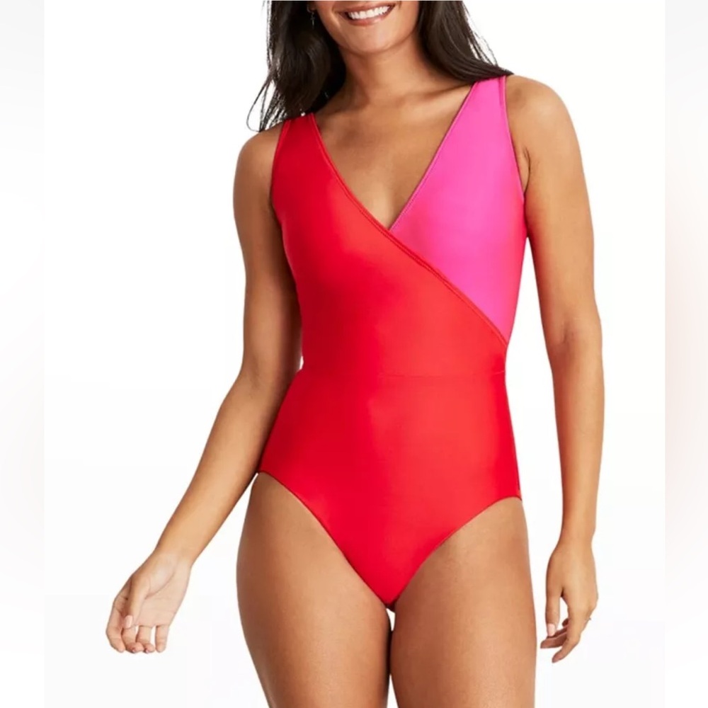 Hermoza Vera Colorblock One Piece Swimsuit in Pink / Poppyred Women's Size 6 NWT